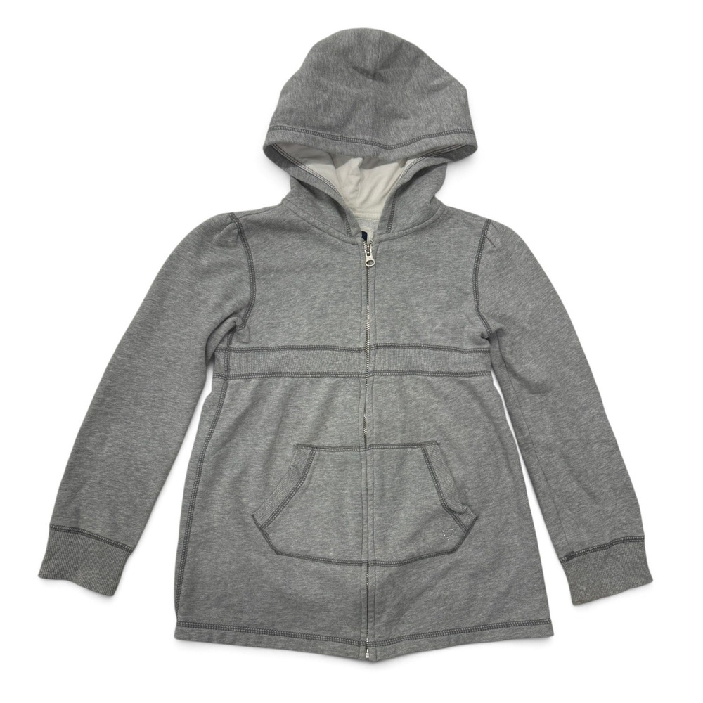 Gap Kids Girls Heather Gray Longline Zip Up Hoodie Rhinestone Heart Size M 8